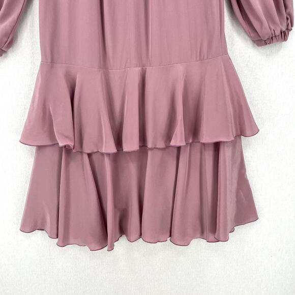 ANNA MASON Dress Womens US 4 Mauve Rose Silk Long Sleeve Dropped Waist Ruffle - Picture 8 of 16